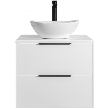Tailored Orca White 600mm Wall Hung Two Drawer Vanity Unit with Black Handles