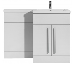 Tailored Sorrento White L Shape 1100mm Double Door Vanity Unit Set Right Hand
