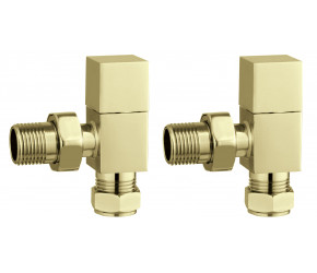 Tailored Brushed Brass Square Angled Towel Rail Valves