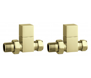 Tailored Brushed Brass Square Straight Towel Rail Valves