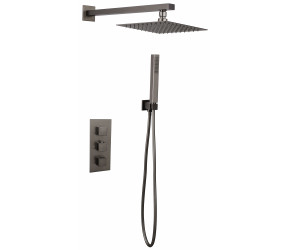 Tailored Gunmetal Black Square Concealed Thermostatic 3 Handle 2 Way Shower Kit