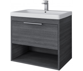 Tailored Prague Senca Grey 610mm Wall Hung Vanity Unit With Chrome Handle and Basin