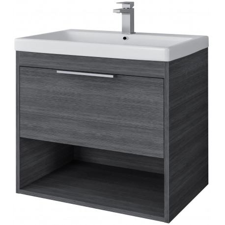 Tailored Prague Senca Grey 610mm Wall Hung Vanity Unit With Chrome Handle and Basin