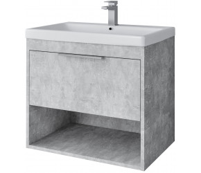 Tailored Prague Concrete 610mm Wall Hung Vanity Unit With Chrome Handle and Basin