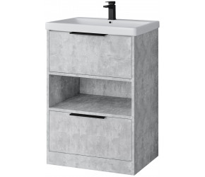 Tailored Prague Concrete 610mm Floor Standing Vanity Unit With Black Handles and Basin
