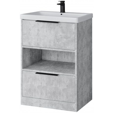 Tailored Prague Concrete 610mm Floor Standing Vanity Unit With Black Handles and Basin