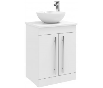 Kartell Purity White 600mm Floor Standing Unit with Ceramic Worktop and Countertop Basin