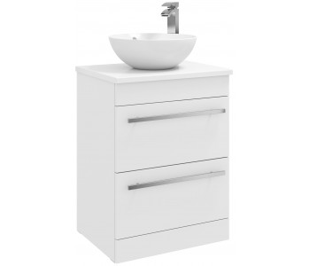 Kartell Purity White 600mm Floor Standing Drawer Unit with Ceramic Worktop and Countertop Basin