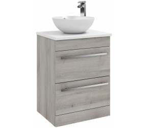 Kartell Purity Grey Ash 600mm Floor Standing Drawer Unit with Ceramic Worktop and Countertop Basin