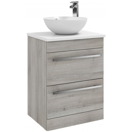 Kartell Purity Grey Ash 600mm Floor Standing Drawer Unit with Ceramic Worktop and Countertop Basin