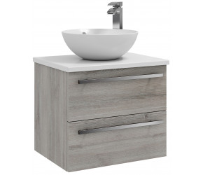Kartell Purity Grey Ash 600mm Wall Hung Drawer Unit with Ceramic Worktop and Countertop Basin