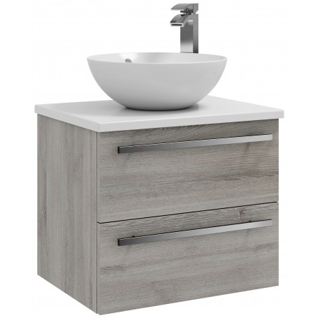Kartell Purity Grey Ash 600mm Wall Hung Drawer Unit with Ceramic Worktop and Countertop Basin