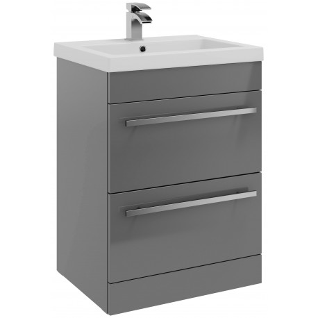 Kartell Purity Grey Gloss Floorstanding 2 Drawer Unit & Mid Depth Basin 600mm