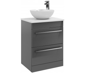 Kartell Purity Grey Gloss 600mm Floorstanding Drawer Unit with Ceramic Worktop & Countertop Basin