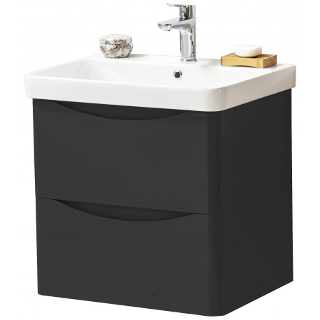 Kartell Arc Matt Graphite 600mm Wall Mounted 2 Drawer Bathroom Vanity Unit and Basin