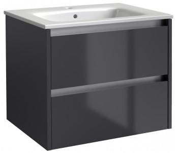 Kartell City Grey Gloss 600mm Wall Mounted 2 Drawer Vanity Unit and Basin