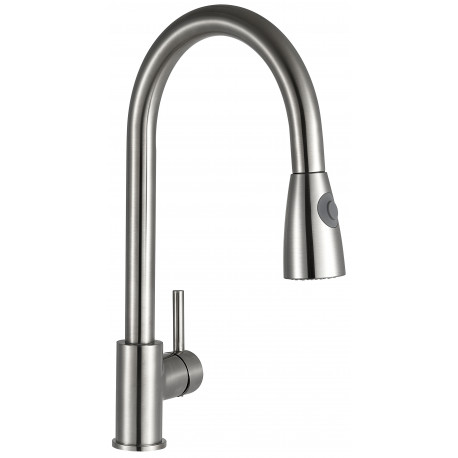 Kartell Brushed Steel Kitchen Sink Mixer Tap with Pull Out Spray KST004