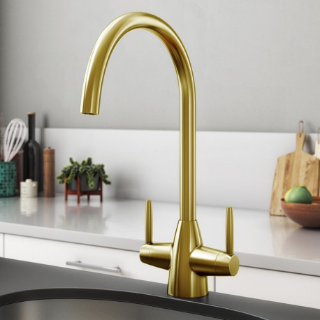 Trisen Roune Brushed Gold Two Handle Kitchen Mixer Tap