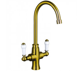Trisen Rura Brushed Gold Two Handle Traditional Kitchen Mixer Tap