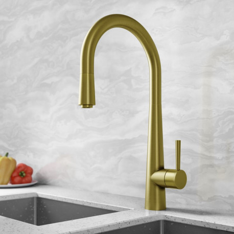 Trisen Jema Brushed Gold Pull Out Single Lever Kitchen Mixer Tap