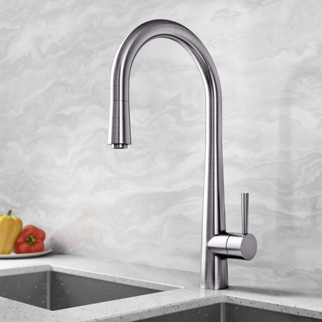 Trisen Jema Brushed Nickel Pull Out Single Lever Kitchen Mixer Tap