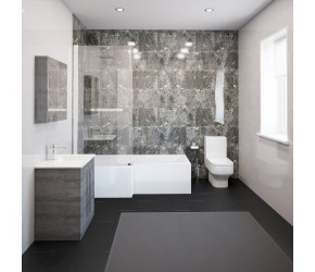 Thorpe Complete Modern Grey Ash Bathroom Suite with Left Hand L-Shaped Bath