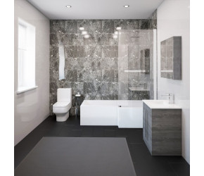 Thorpe Complete Modern Grey Ash Bathroom Suite with Right Hand L-Shaped Bath