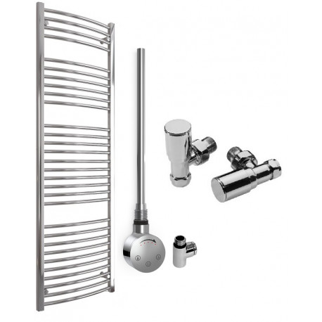 DBS Chrome Dual Fuel Curved Towel Rail 1800mm x 600mm Thermostatic