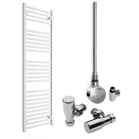 DBS White Dual Fuel Straight Towel Rail 1600mm x 500mm Thermostatic