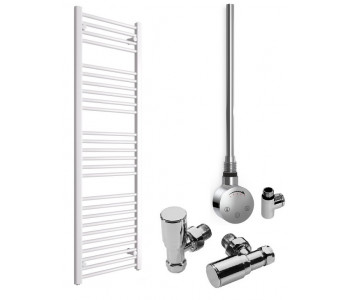 DBS White Dual Fuel Straight Towel Rail 1600mm x 500mm Thermostatic