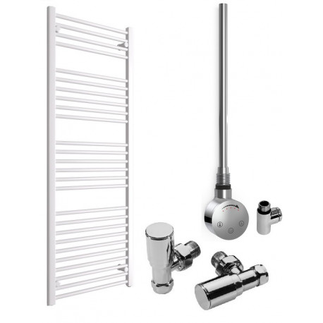 DBS White Dual Fuel Straight Towel Rail 1600mm x 600mm Thermostatic