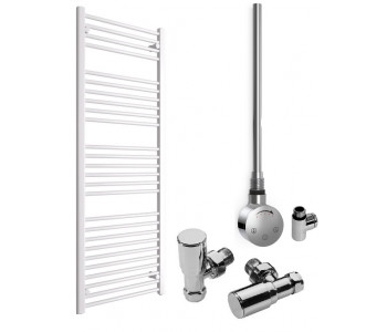 DBS White Dual Fuel Straight Towel Rail 1600mm x 600mm Thermostatic