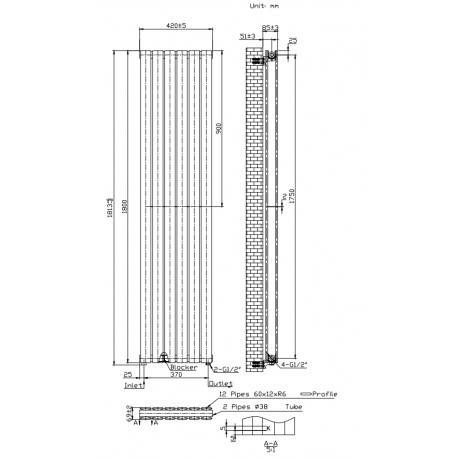 Kartell Boston White Vertical Double Panel Radiator 1800mm x 410mm