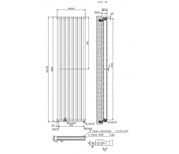 Kartell Boston White Vertical Double Panel Radiator 1800mm x 480mm