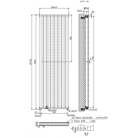 Kartell Boston White Vertical Double Panel Radiator 1800mm x 550mm
