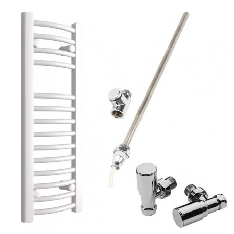 DBS White Dual Fuel Curved Towel Rail 800mm x 300mm