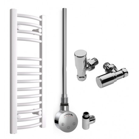 DBS White Dual Fuel Curved Towel Rail 800mm x 300mm Thermostatic