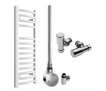 DBS White Dual Fuel Curved Towel Rail 800mm x 300mm Thermostatic