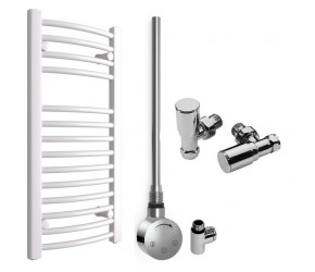 DBS White Dual Fuel Curved Towel Rail 800mm x 400mm Thermostatic