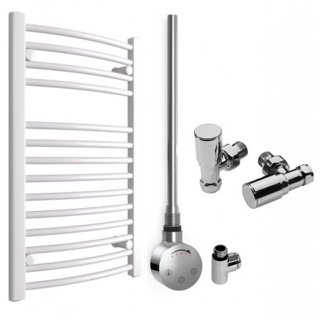 DBS White Dual Fuel Curved Towel Rail 800mm x 500mm Thermostatic