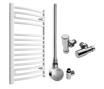 DBS White Dual Fuel Curved Towel Rail 800mm x 500mm Thermostatic