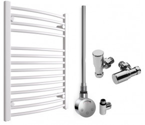 DBS White Dual Fuel Curved Towel Rail 800mm x 600mm Thermostatic