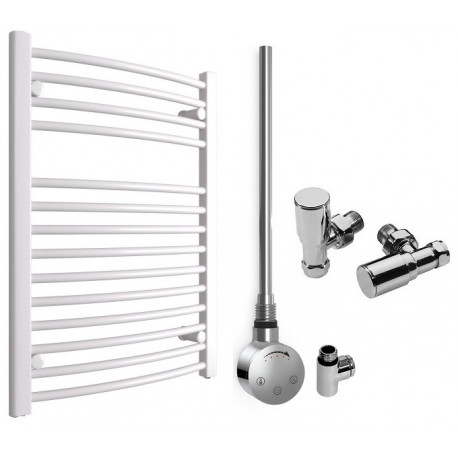 DBS White Dual Fuel Curved Towel Rail 800mm x 600mm Thermostatic