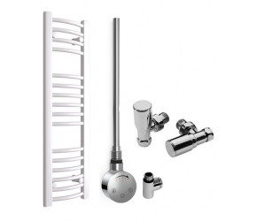 DBS White Dual Fuel Curved Towel Rail 1000mm x 300mm Thermostatic