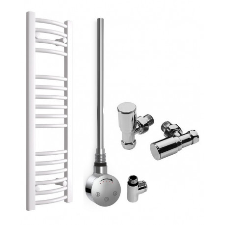 DBS White Dual Fuel Curved Towel Rail 1000mm x 300mm Thermostatic