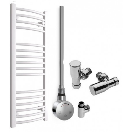 DBS White Dual Fuel Curved Towel Rail 1000mm x 400mm Thermostatic