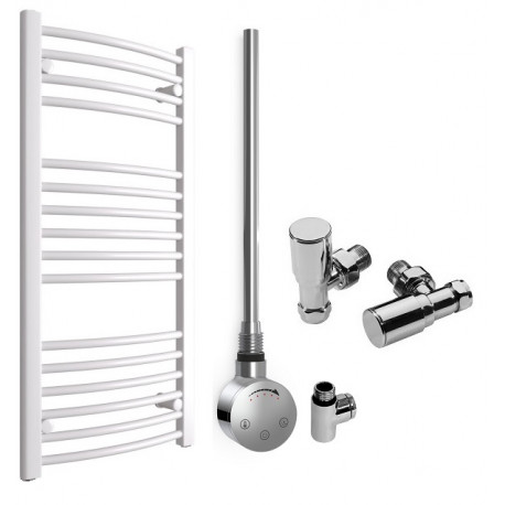DBS White Dual Fuel Curved Towel Rail 1000mm x 500mm Thermostatic