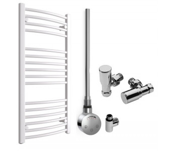 DBS White Dual Fuel Curved Towel Rail 1000mm x 500mm Thermostatic