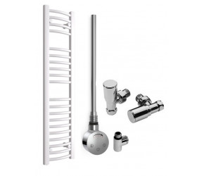 DBS White Dual Fuel Curved Towel Rail 1200mm x 300mm Thermostatic