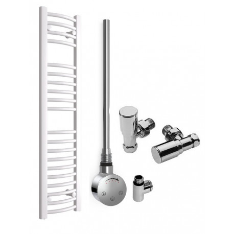 DBS White Dual Fuel Curved Towel Rail 1200mm x 300mm Thermostatic